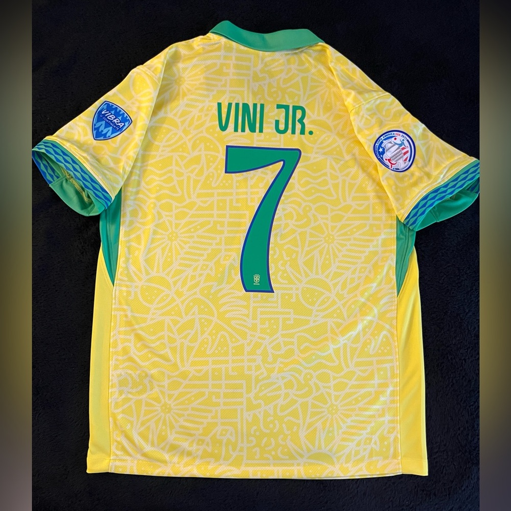 Vini Jr #7 Brazil Medium Jersey 2024 Copa America Soccer Yellow Home